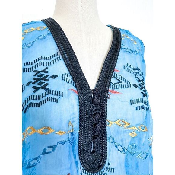 Southwestern Sheer Silk embroidered blouse OS - Picture 4 of 4